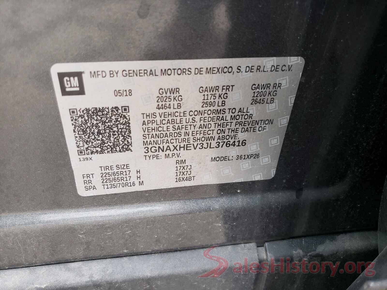 3GNAXHEV3JL376416 2018 CHEVROLET EQUINOX