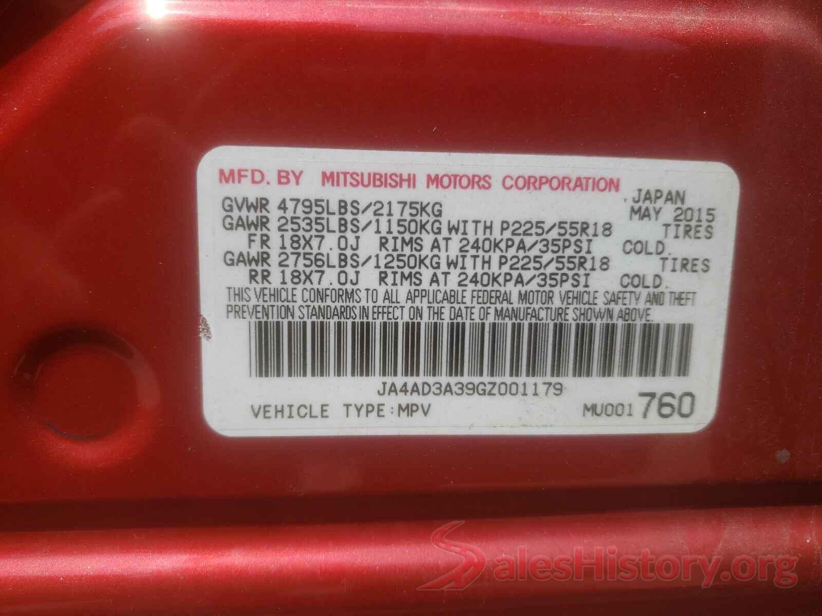 JA4AD3A39GZ001179 2016 MITSUBISHI OUTLANDER