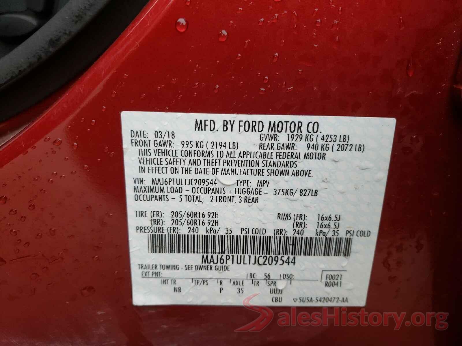 MAJ6P1UL1JC209544 2018 FORD ALL OTHER