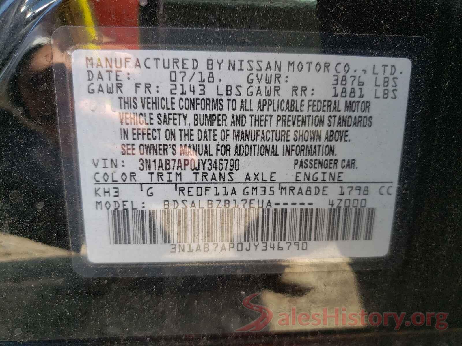 3N1AB7AP0JY346790 2018 NISSAN SENTRA