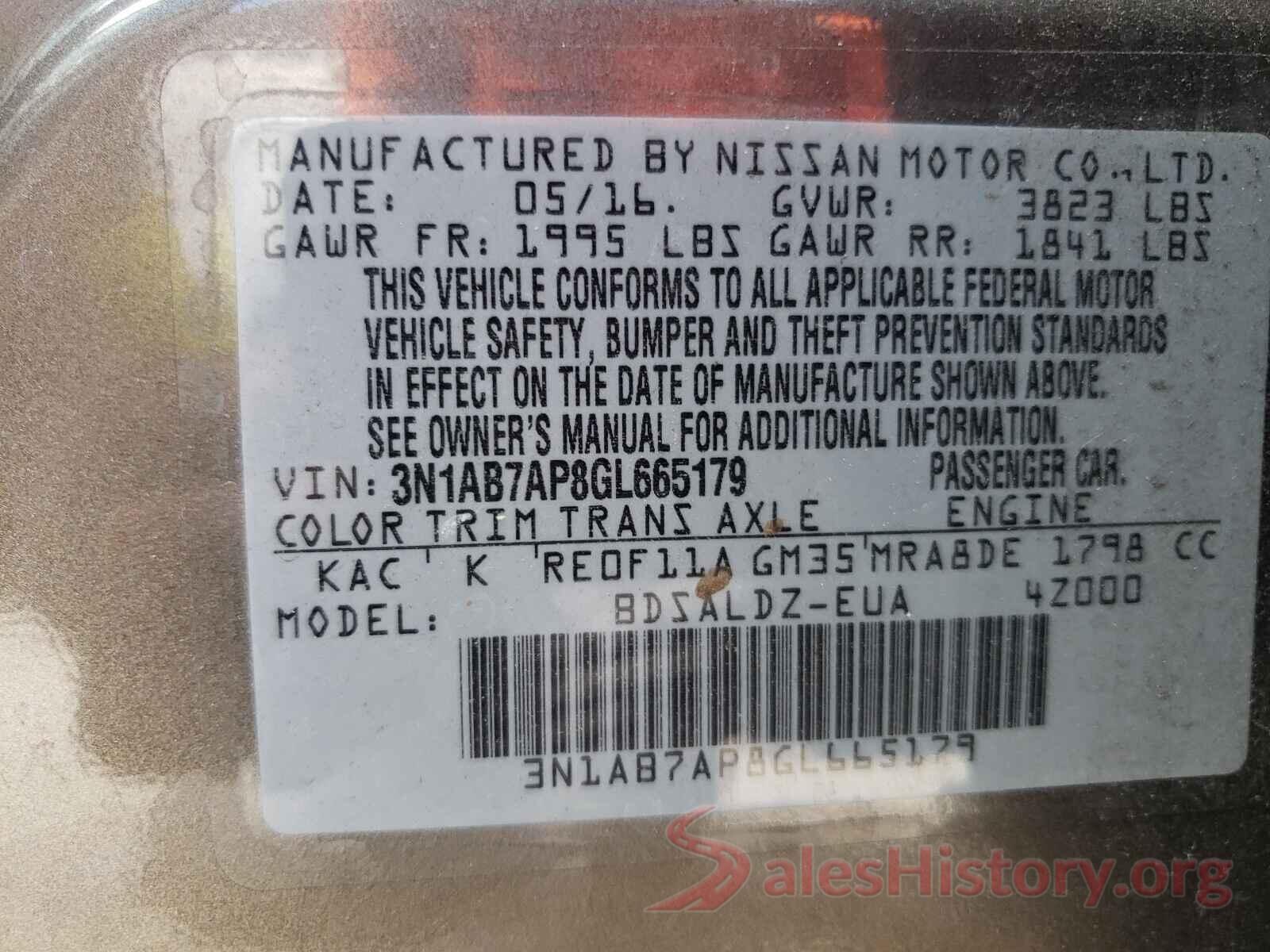 3N1AB7AP8GL665179 2016 NISSAN SENTRA