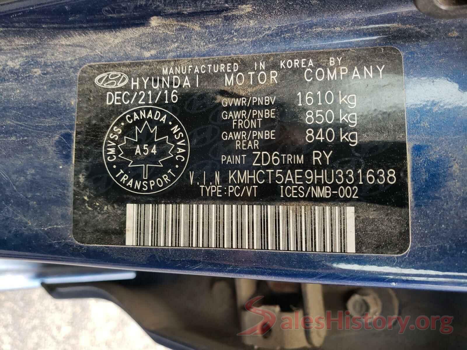 KMHCT5AE9HU331638 2017 HYUNDAI ACCENT