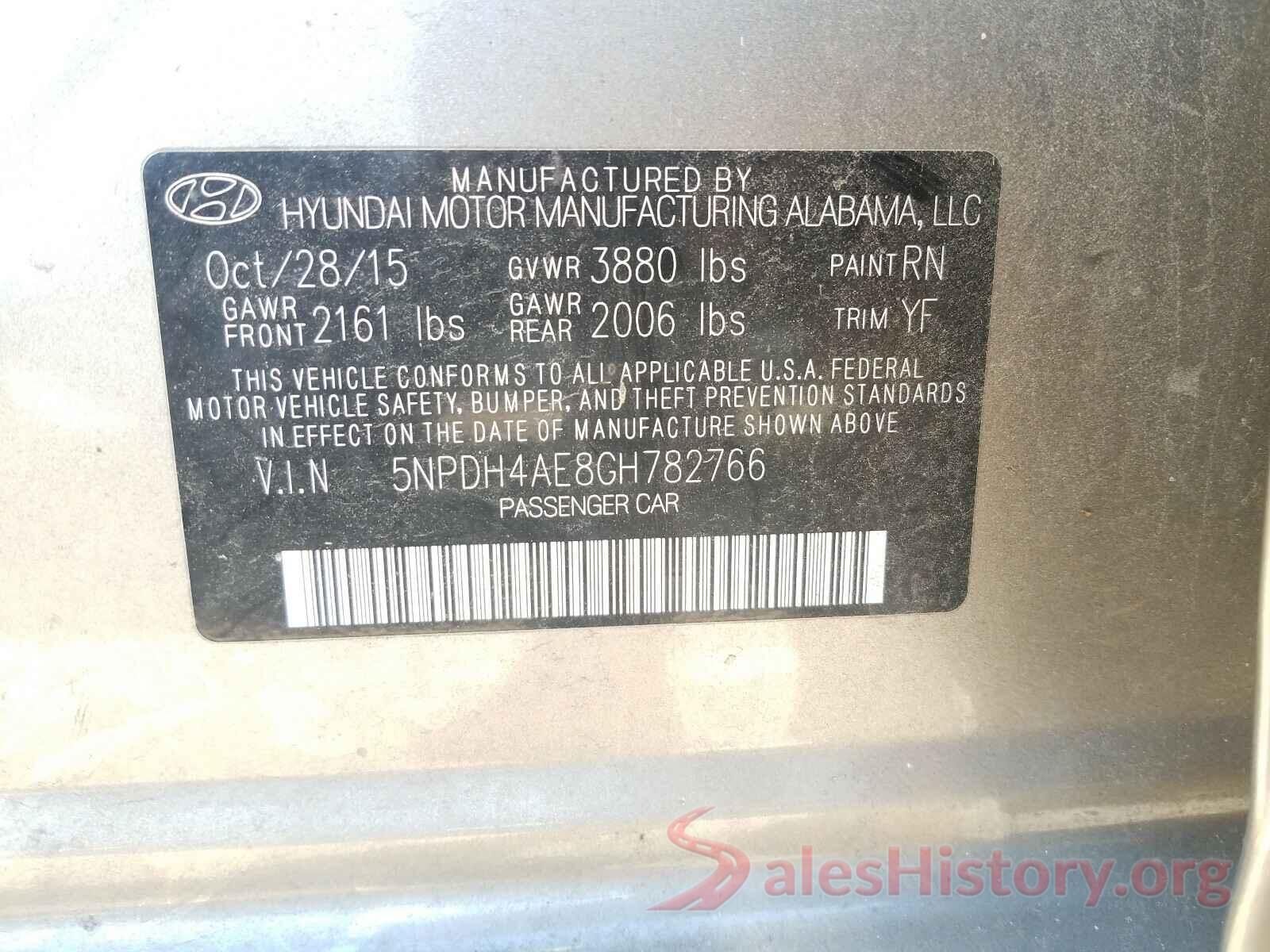 5NPDH4AE8GH782766 2016 HYUNDAI ELANTRA