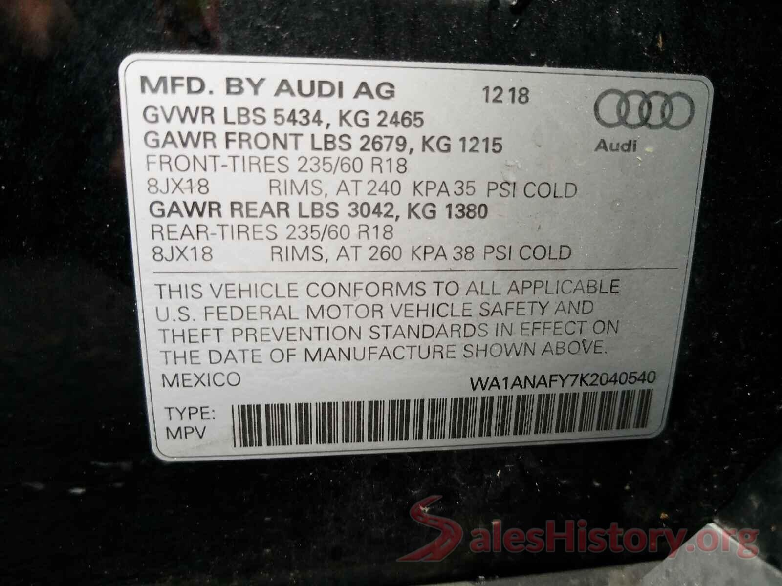 WA1ANAFY7K2040540 2019 AUDI Q5