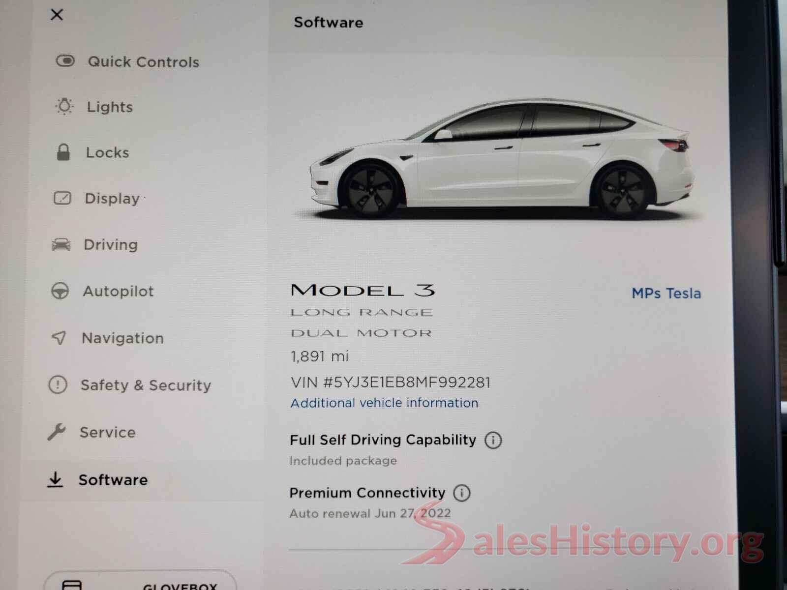 5YJ3E1EB8MF992281 2021 TESLA MODEL 3