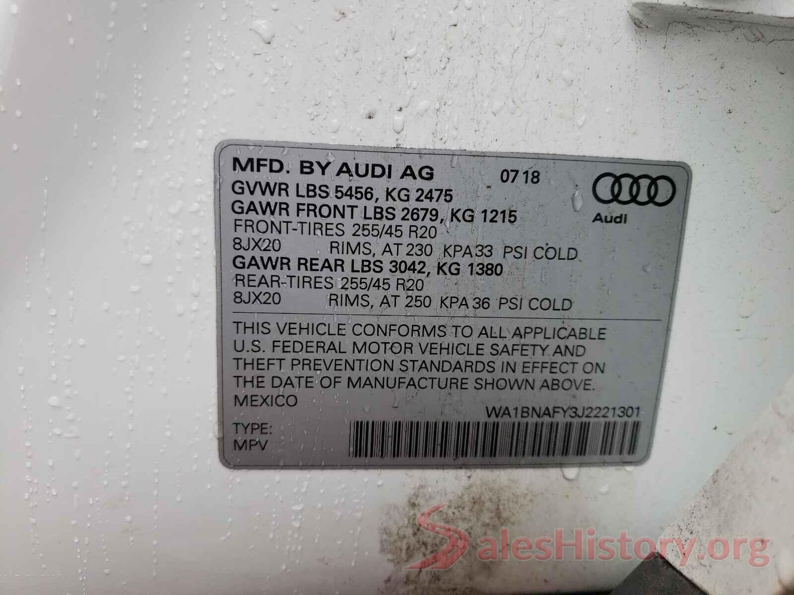 WA1BNAFY3J2221301 2018 AUDI Q5