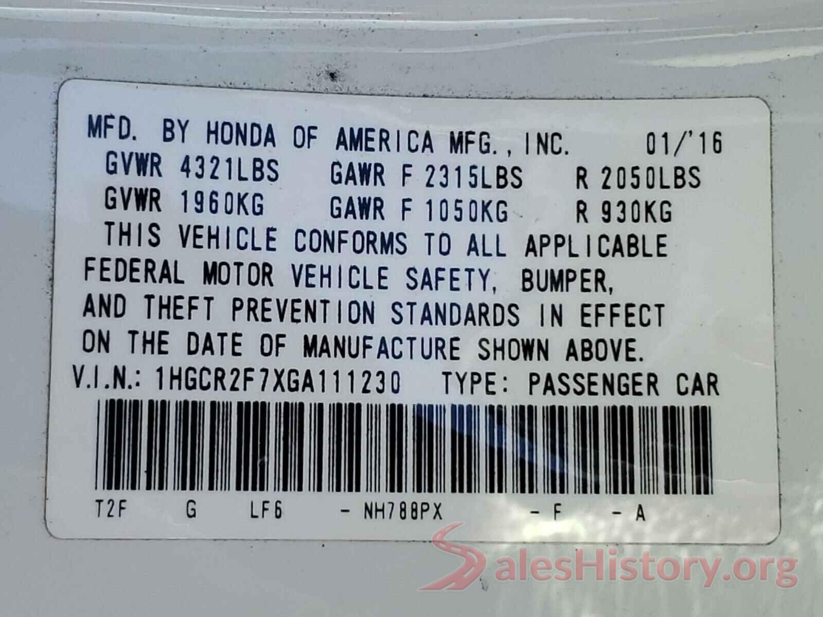 1HGCR2F7XGA111230 2016 HONDA ACCORD