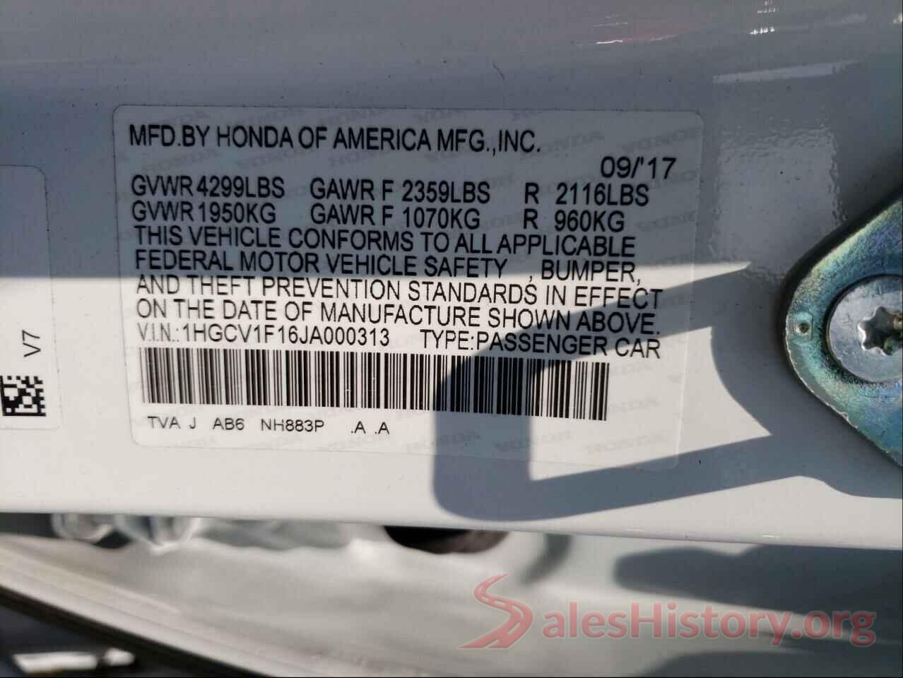 1HGCV1F16JA000313 2018 HONDA ACCORD