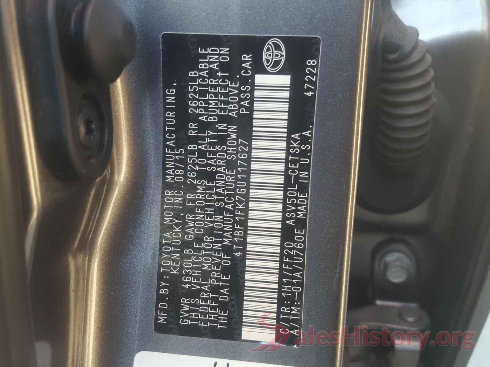 4T1BF1FK7GU117627 2016 TOYOTA CAMRY