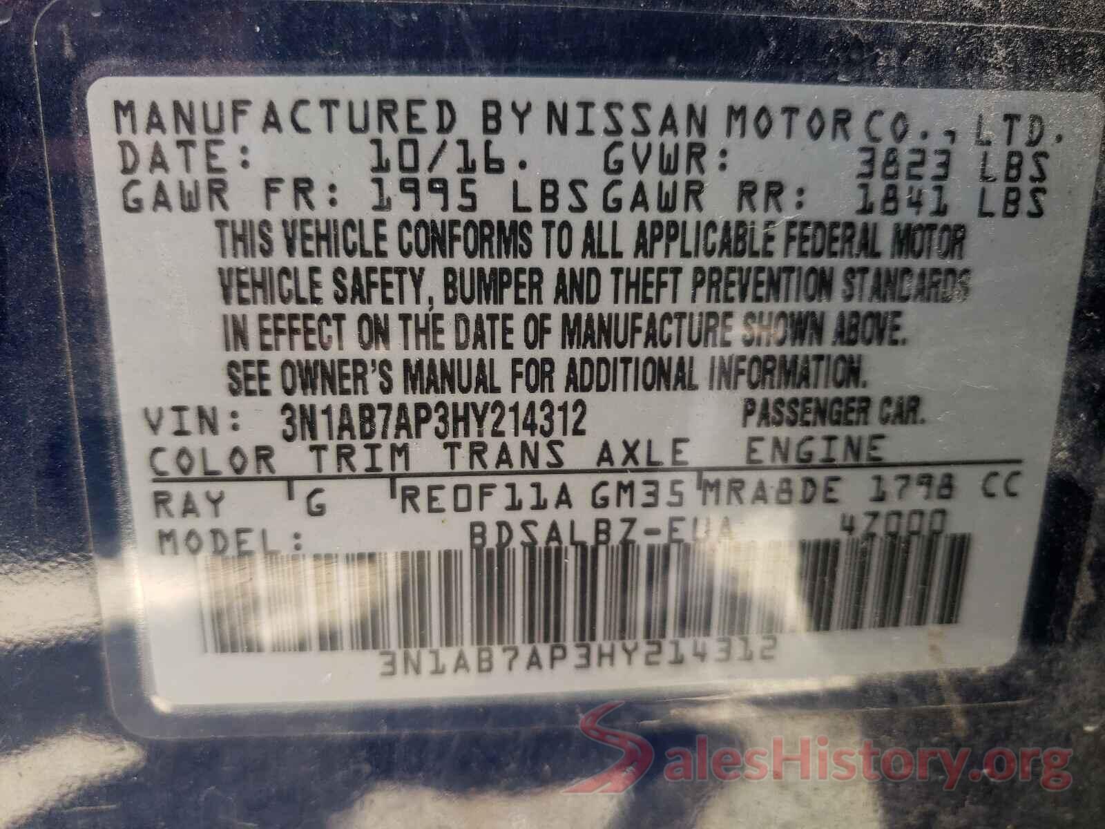 3N1AB7AP3HY214312 2017 NISSAN SENTRA