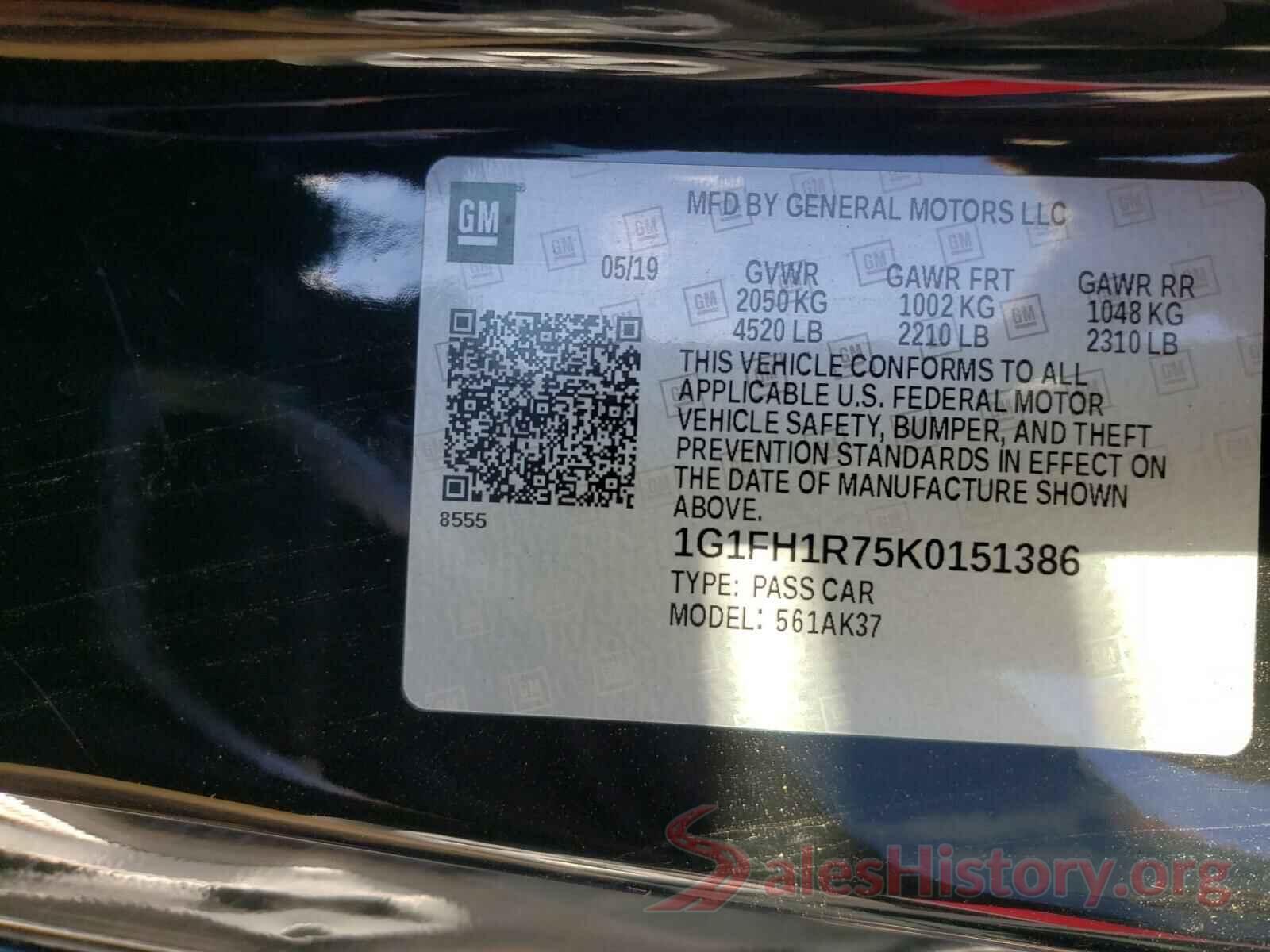 1G1FH1R75K0151386 2019 CHEVROLET CAMARO