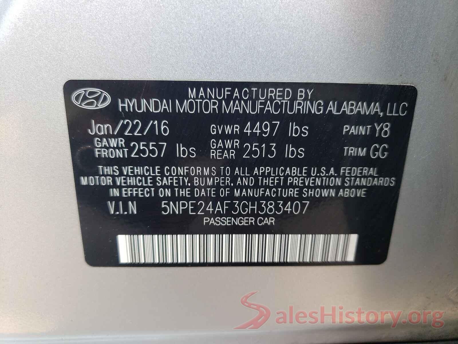 5NPE24AF3GH383407 2016 HYUNDAI SONATA