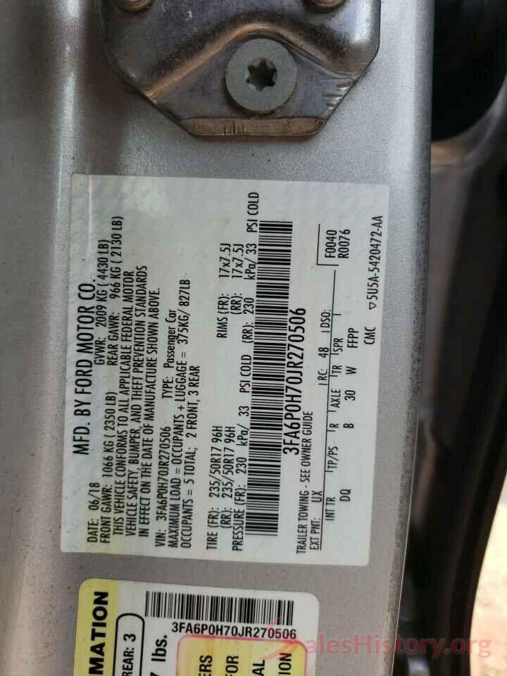 3FA6P0H70JR270506 2018 FORD FUSION