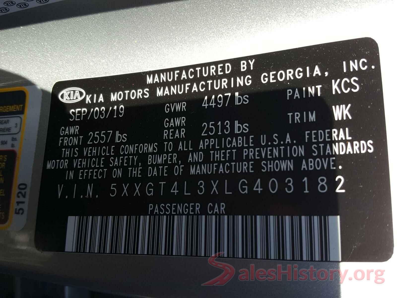 5XXGT4L3XLG403182 2020 KIA OPTIMA