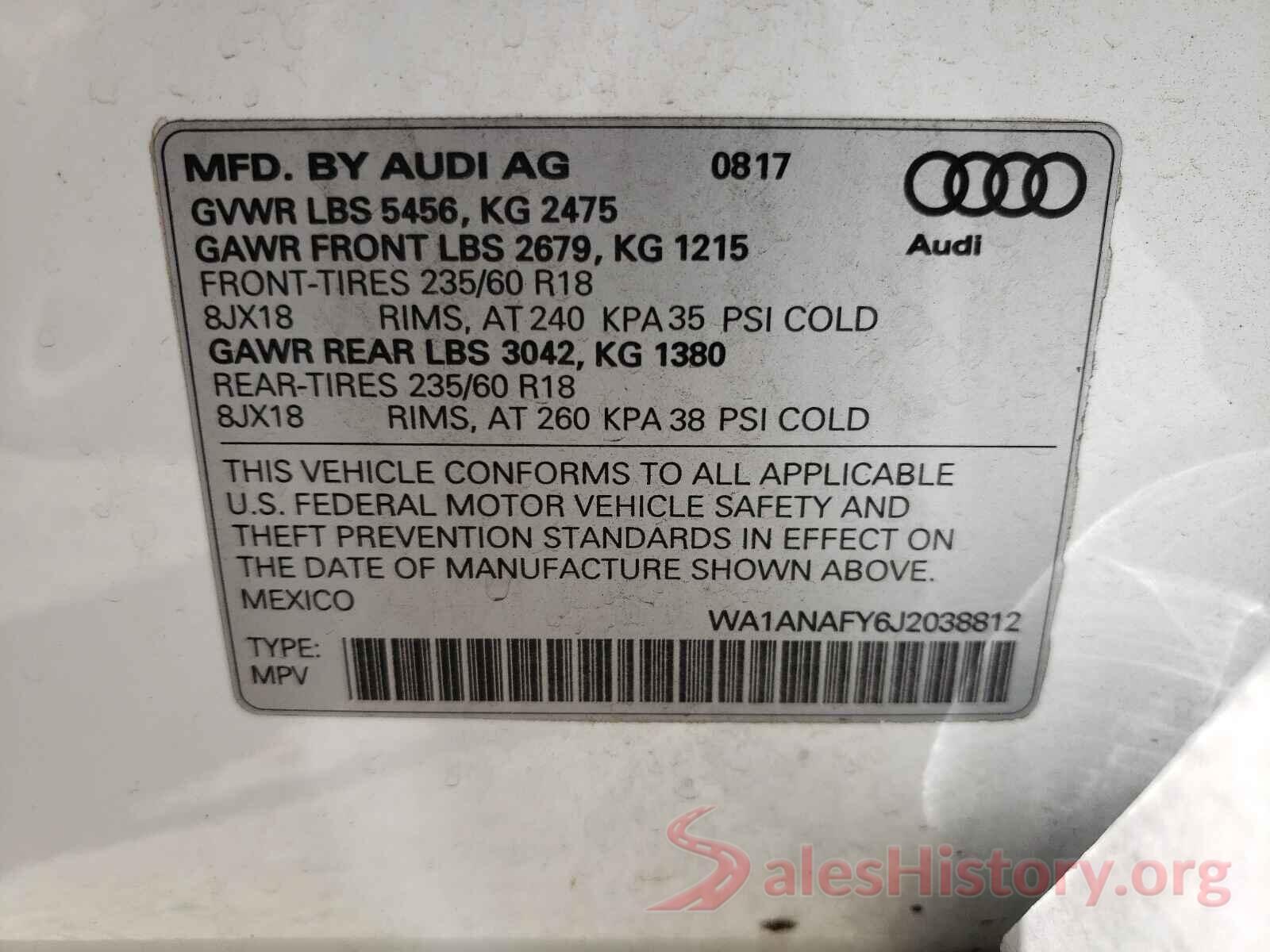 WA1ANAFY6J2038812 2018 AUDI Q5