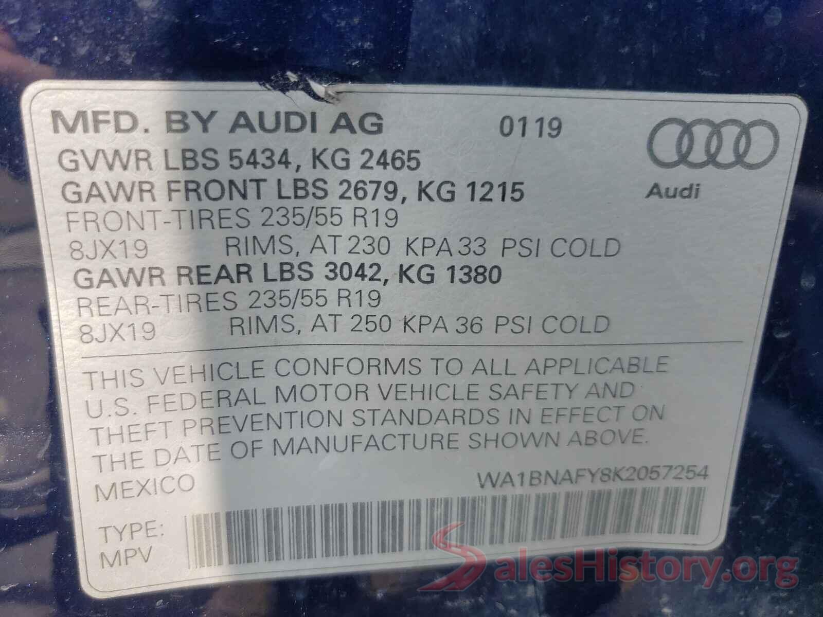 WA1BNAFY8K2057254 2019 AUDI Q5