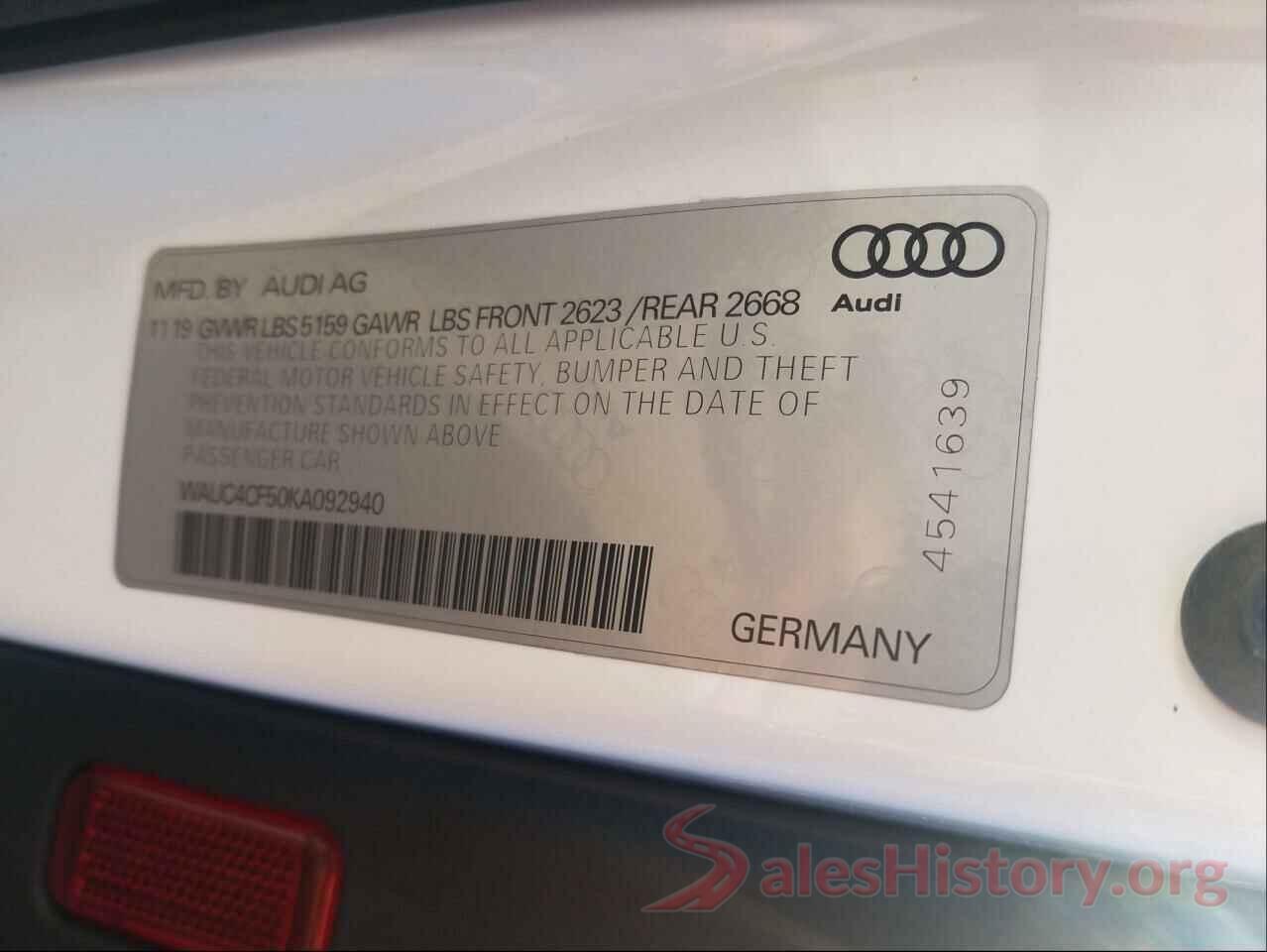 WAUC4CF50KA092940 2019 AUDI S5/RS5