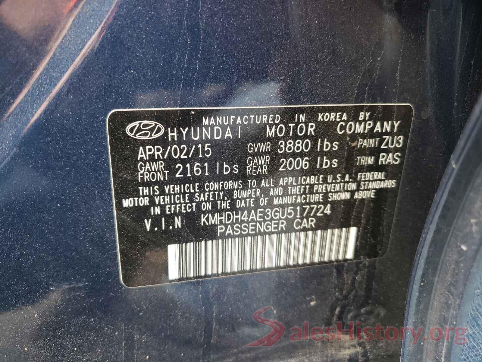 KMHDH4AE3GU517724 2016 HYUNDAI ELANTRA