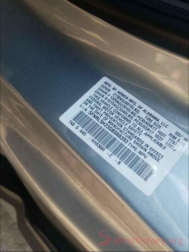 5FNRL5H23GB088393 2016 HONDA ODYSSEY