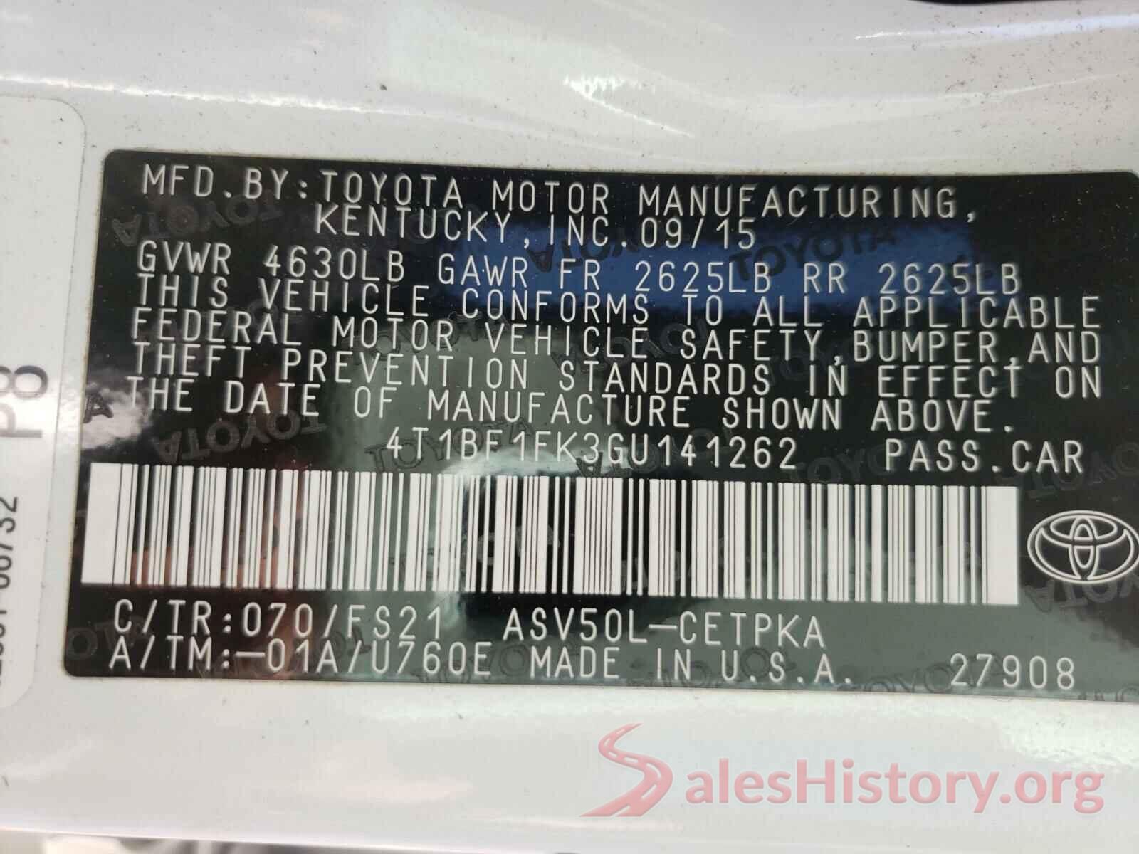 4T1BF1FK3GU141262 2016 TOYOTA CAMRY