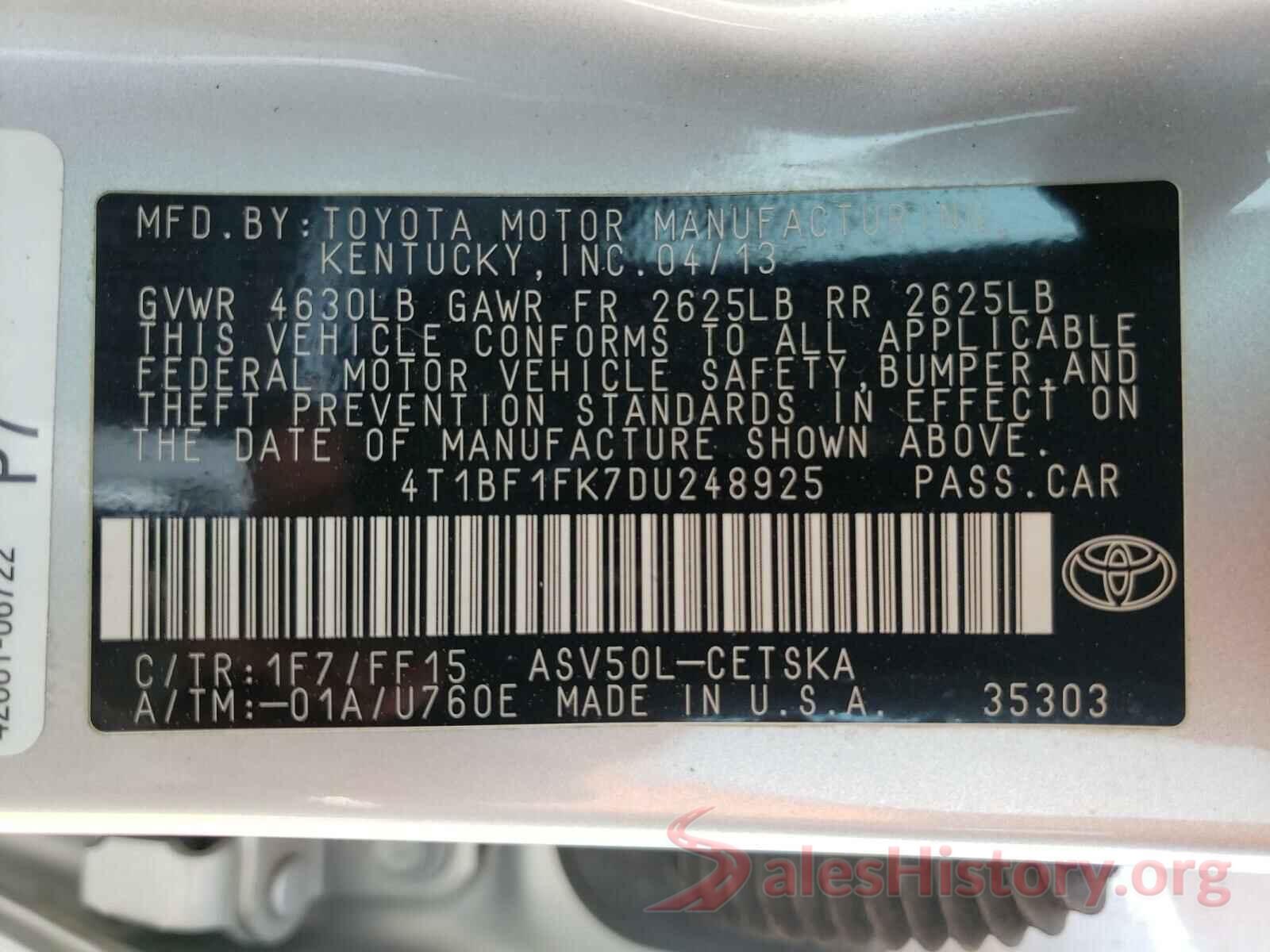 4T1BF1FK7DU248925 2013 TOYOTA CAMRY