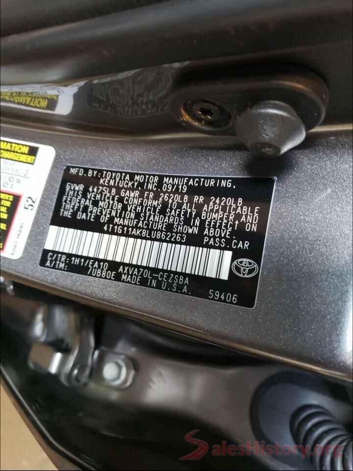 4T1G11AK8LU862263 2020 TOYOTA CAMRY