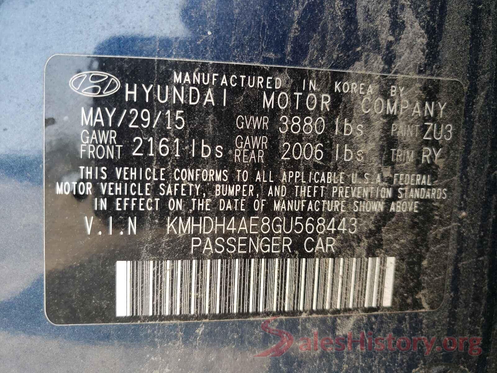 KMHDH4AE8GU568443 2016 HYUNDAI ELANTRA