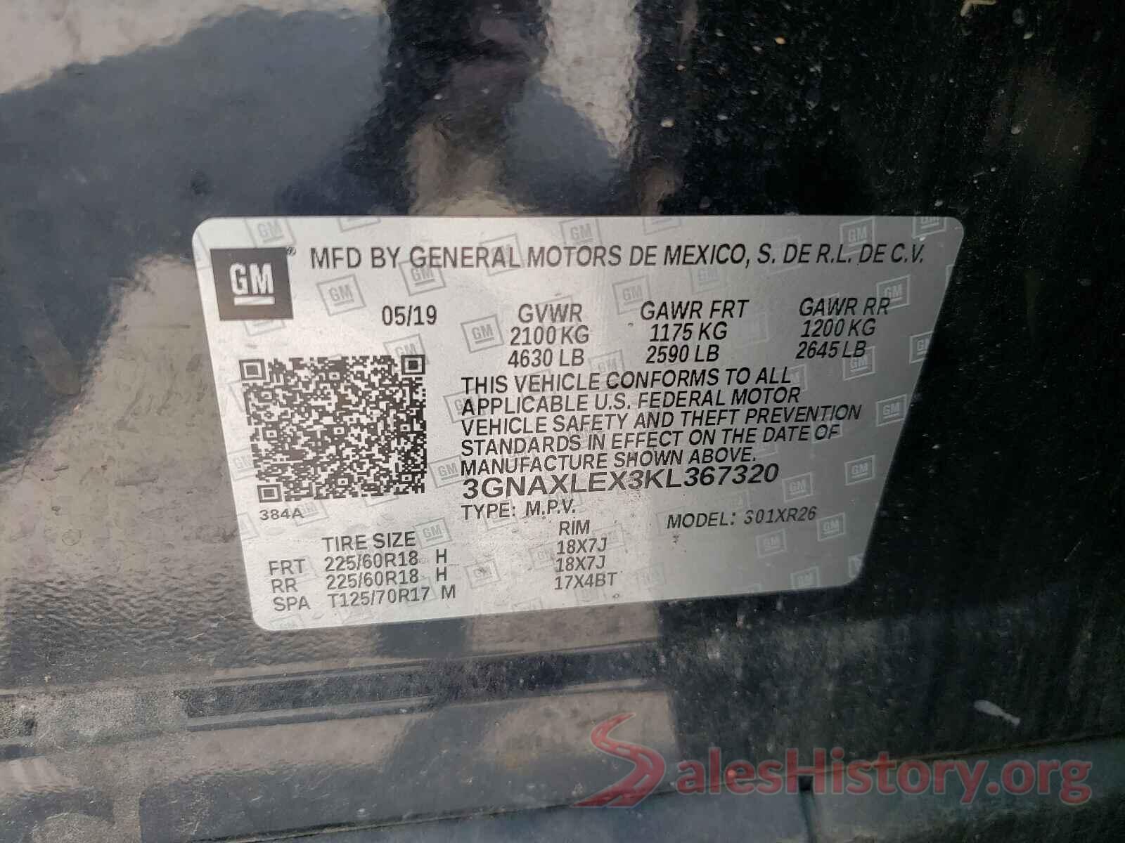 3GNAXLEX3KL367320 2019 CHEVROLET EQUINOX