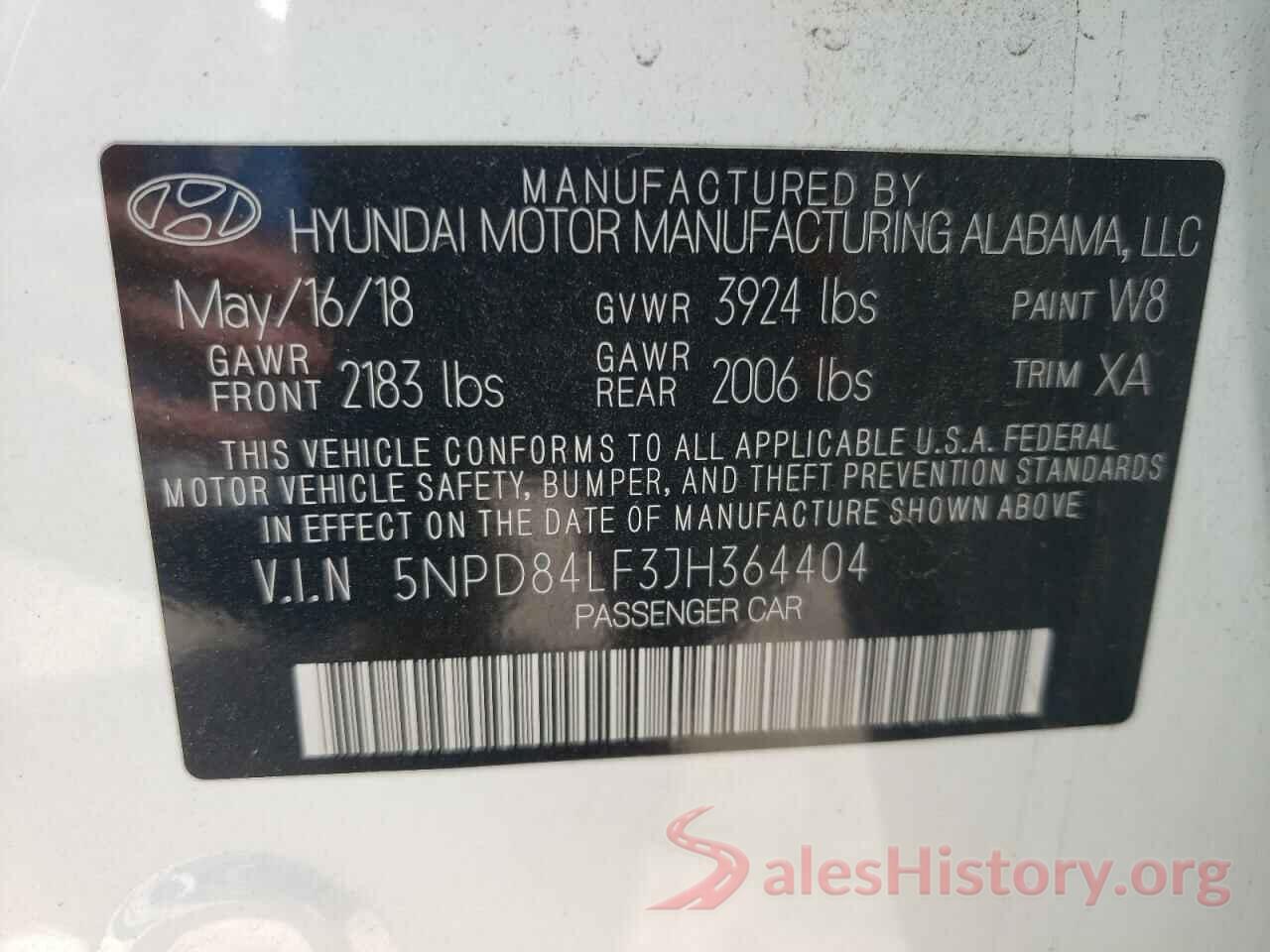 5NPD84LF3JH364404 2018 HYUNDAI ELANTRA