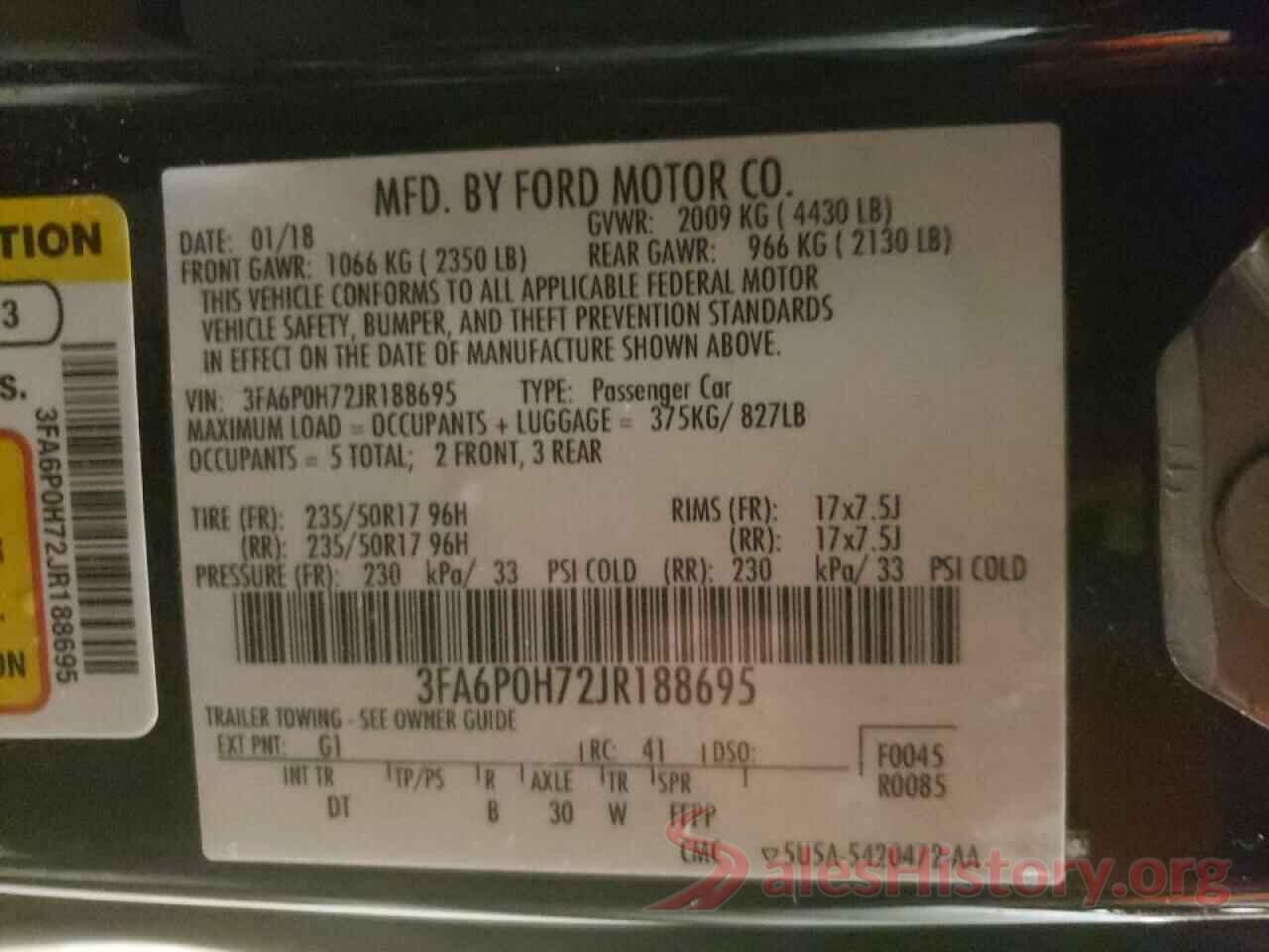 3FA6P0H72JR188695 2018 FORD FUSION