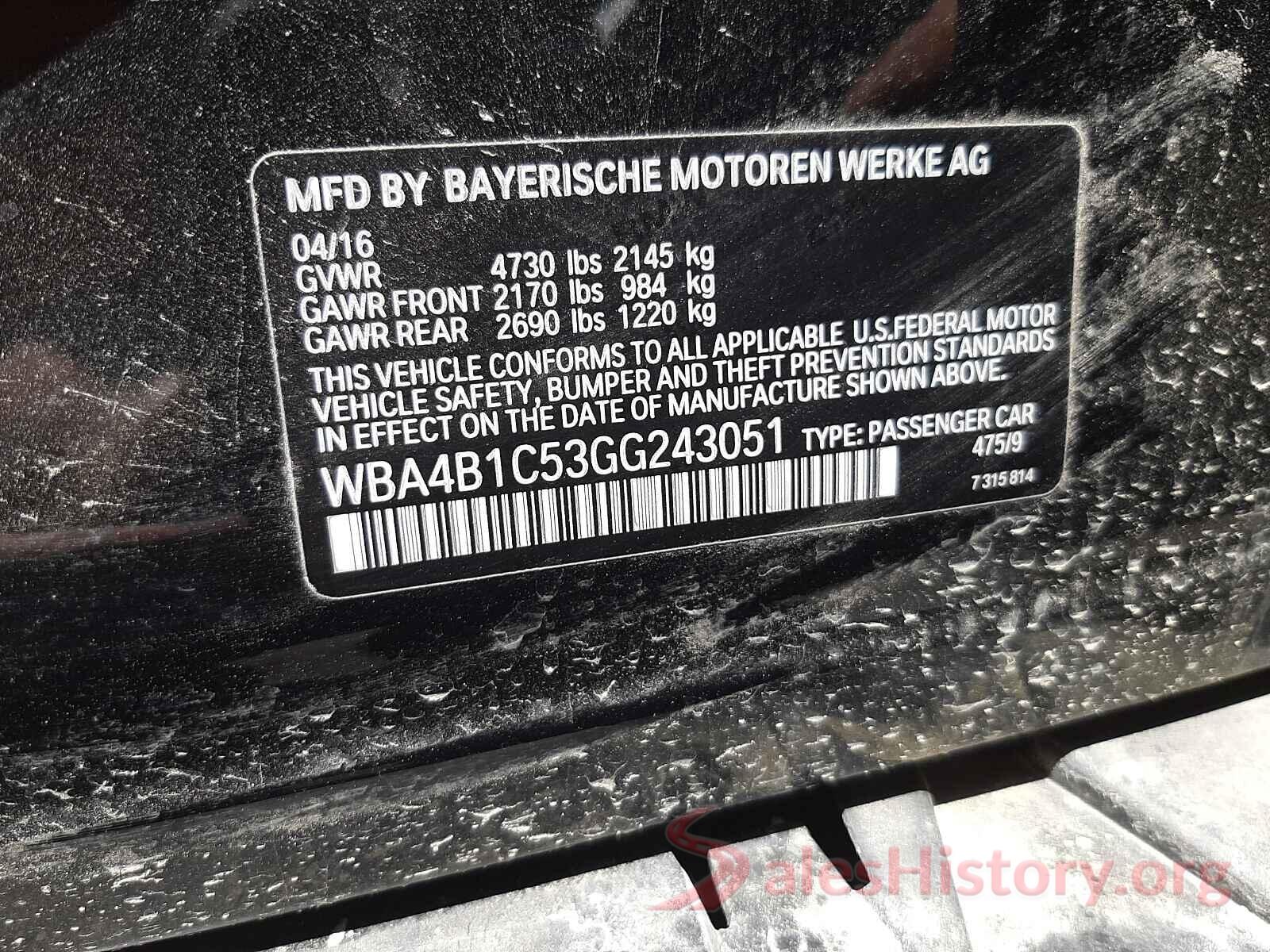 WBA4B1C53GG243051 2016 BMW 4 SERIES