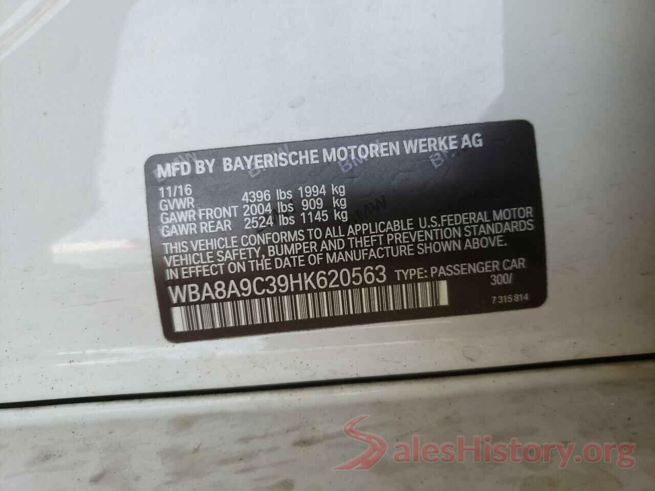 WBA8A9C39HK620563 2017 BMW 3 SERIES