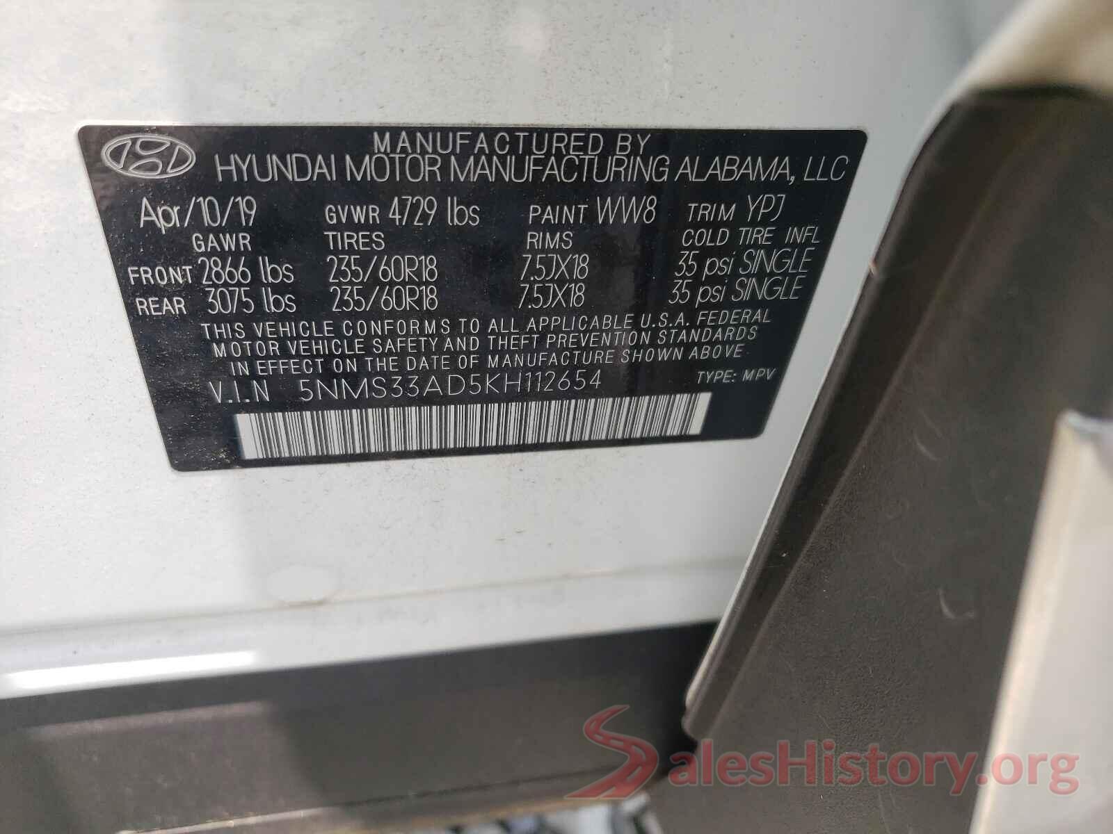 5NMS33AD5KH112654 2019 HYUNDAI SANTA FE