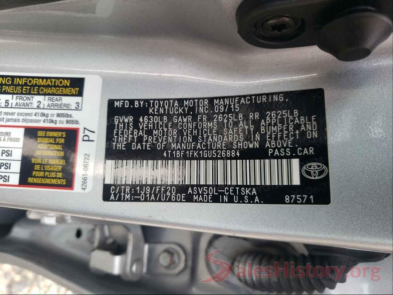 4T1BF1FK1GU526884 2016 TOYOTA CAMRY