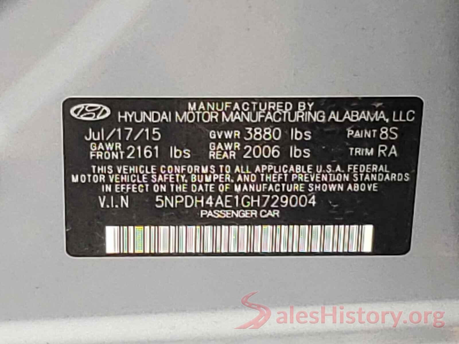 5NPDH4AE1GH729004 2016 HYUNDAI ELANTRA