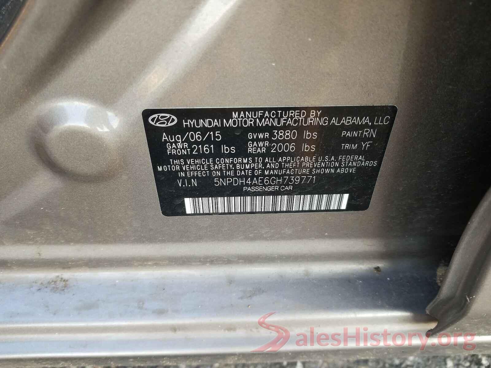 5NPDH4AE6GH739771 2016 HYUNDAI ELANTRA