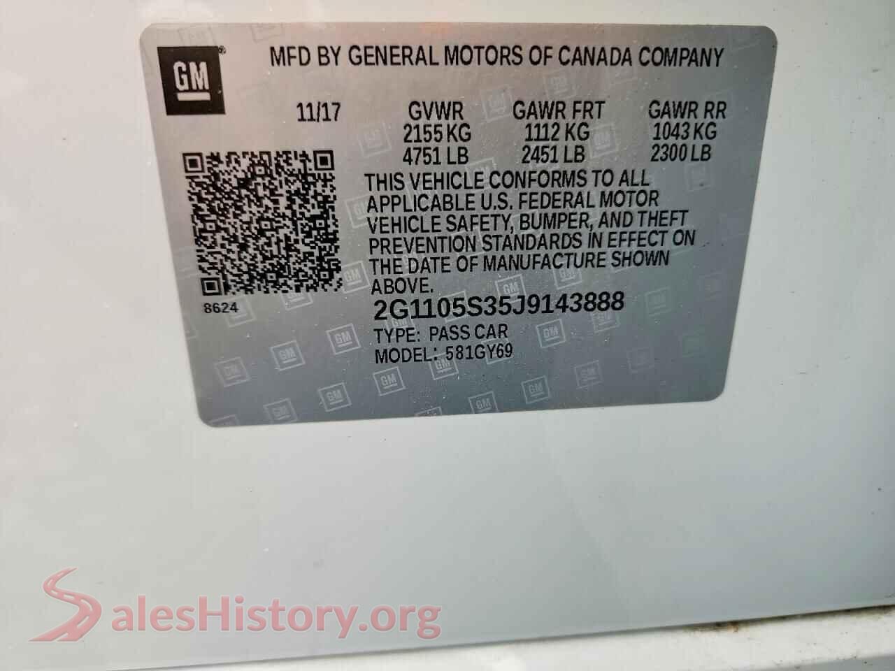 2018 CHEVROLET IMPALA VIN 2G1105S35J9143888, wheel and tire