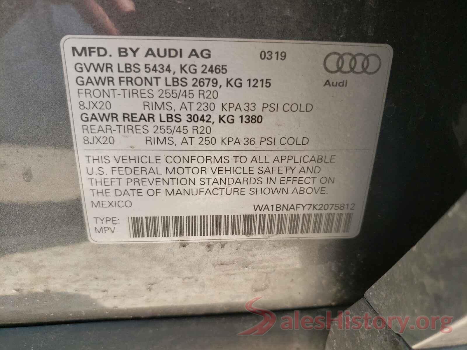 WA1BNAFY7K2075812 2019 AUDI Q5