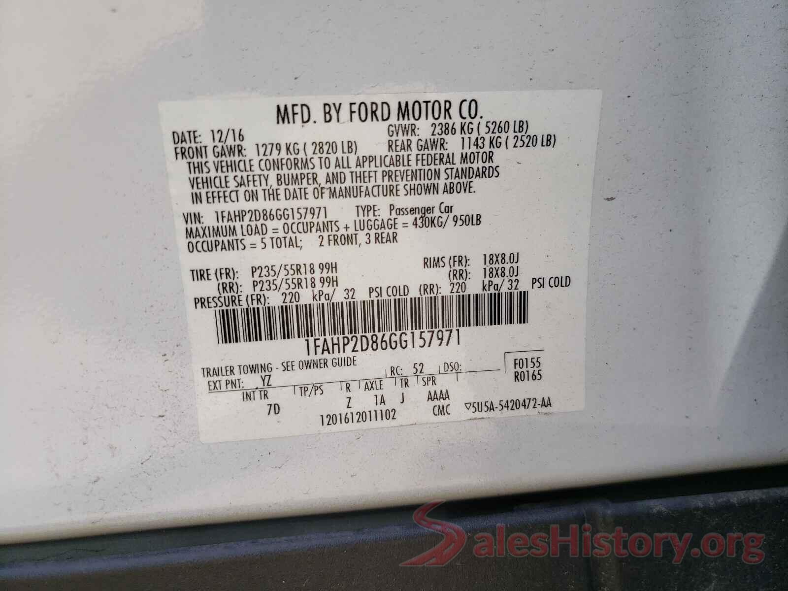 1FAHP2D86GG157971 2016 FORD TAURUS