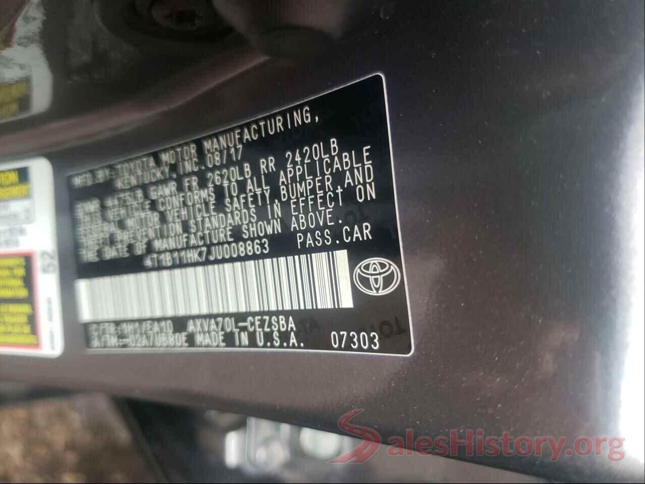 4T1B11HK7JU008863 2018 TOYOTA CAMRY