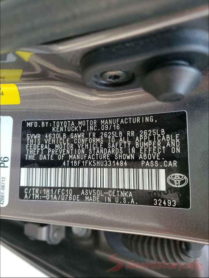 4T1BF1FK5HU331484 2017 TOYOTA CAMRY