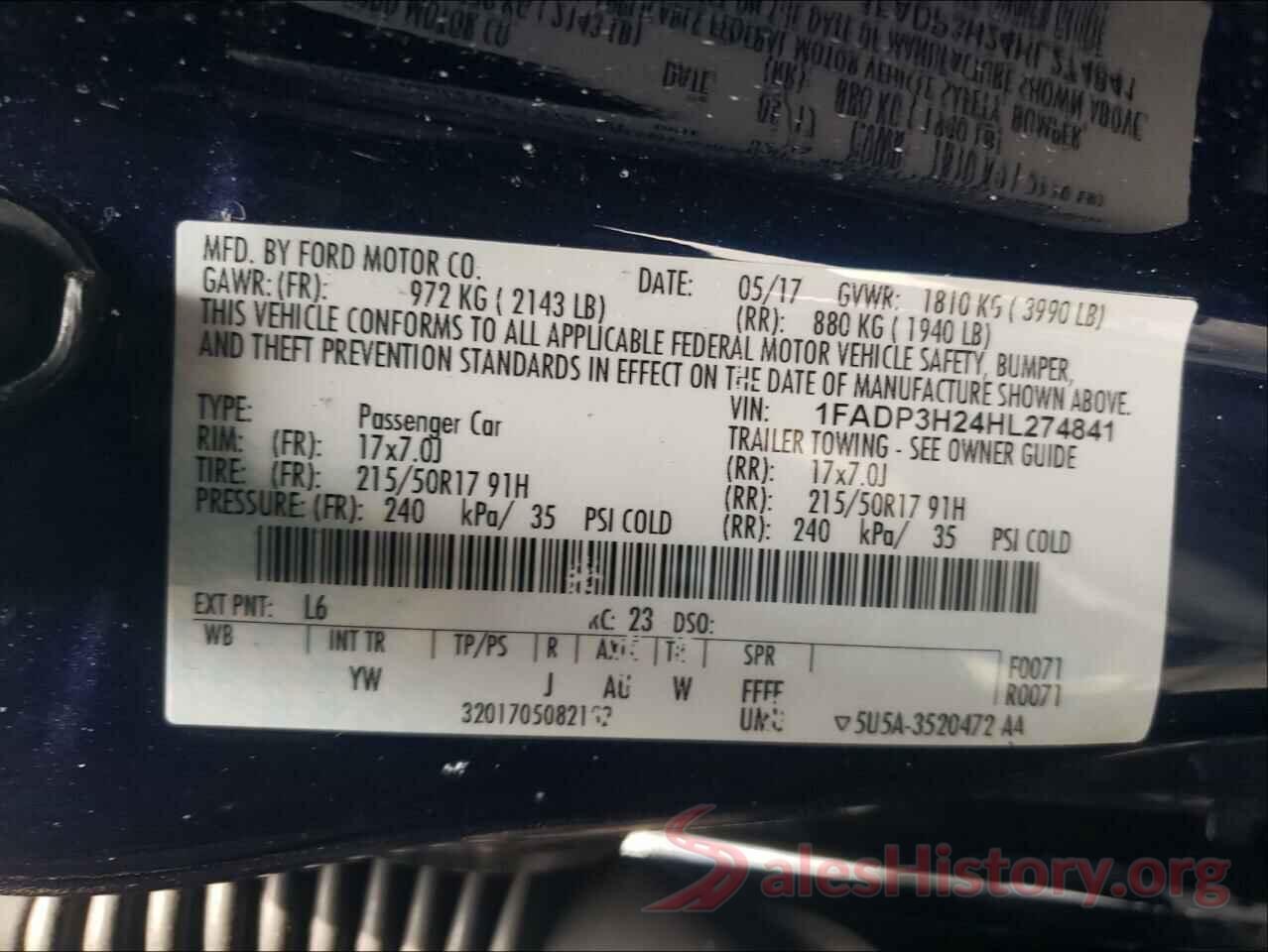 1FADP3H24HL274841 2017 FORD FOCUS