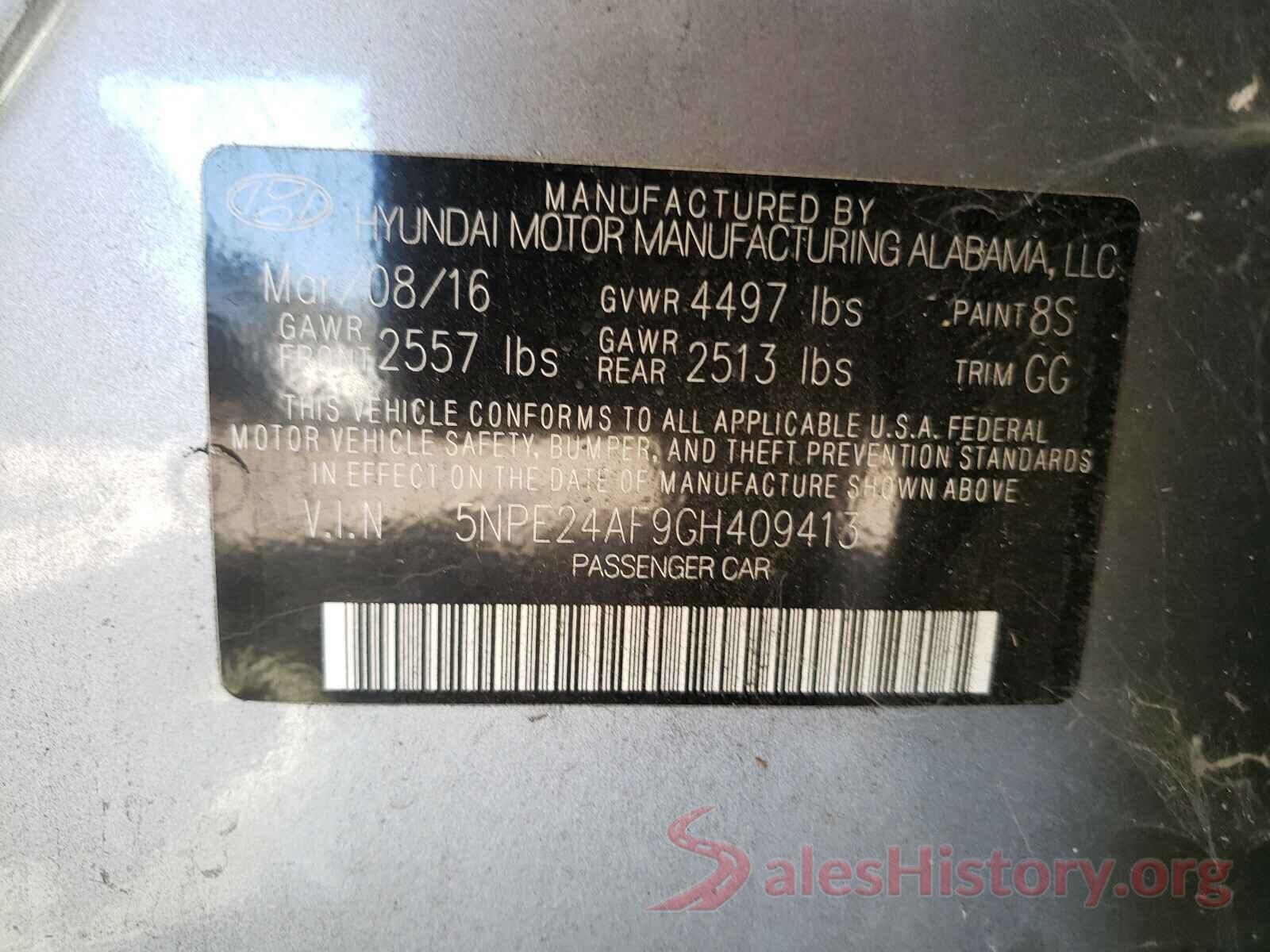 5NPE24AF9GH409413 2016 HYUNDAI SONATA