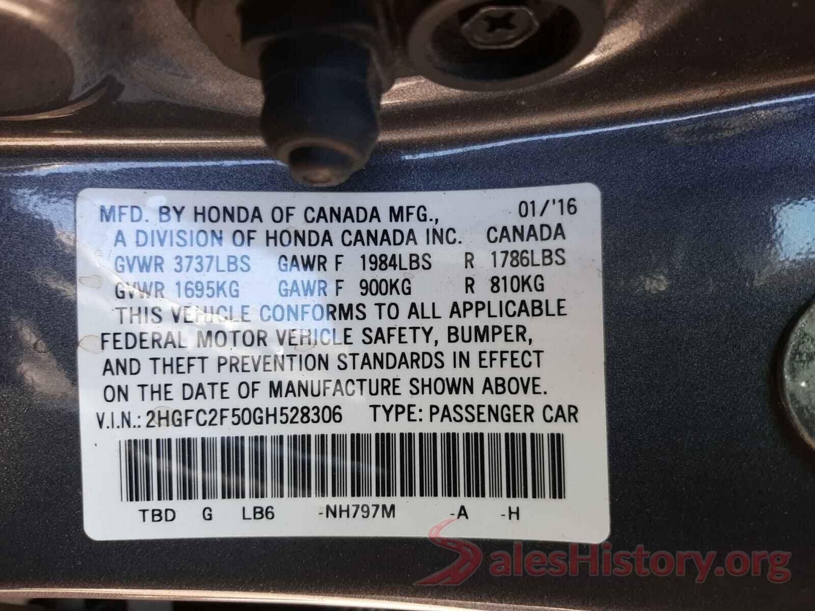 2HGFC2F50GH528306 2016 HONDA CIVIC