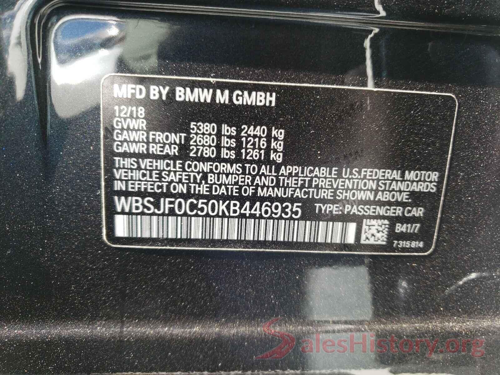 WBSJF0C50KB446935 2019 BMW M5