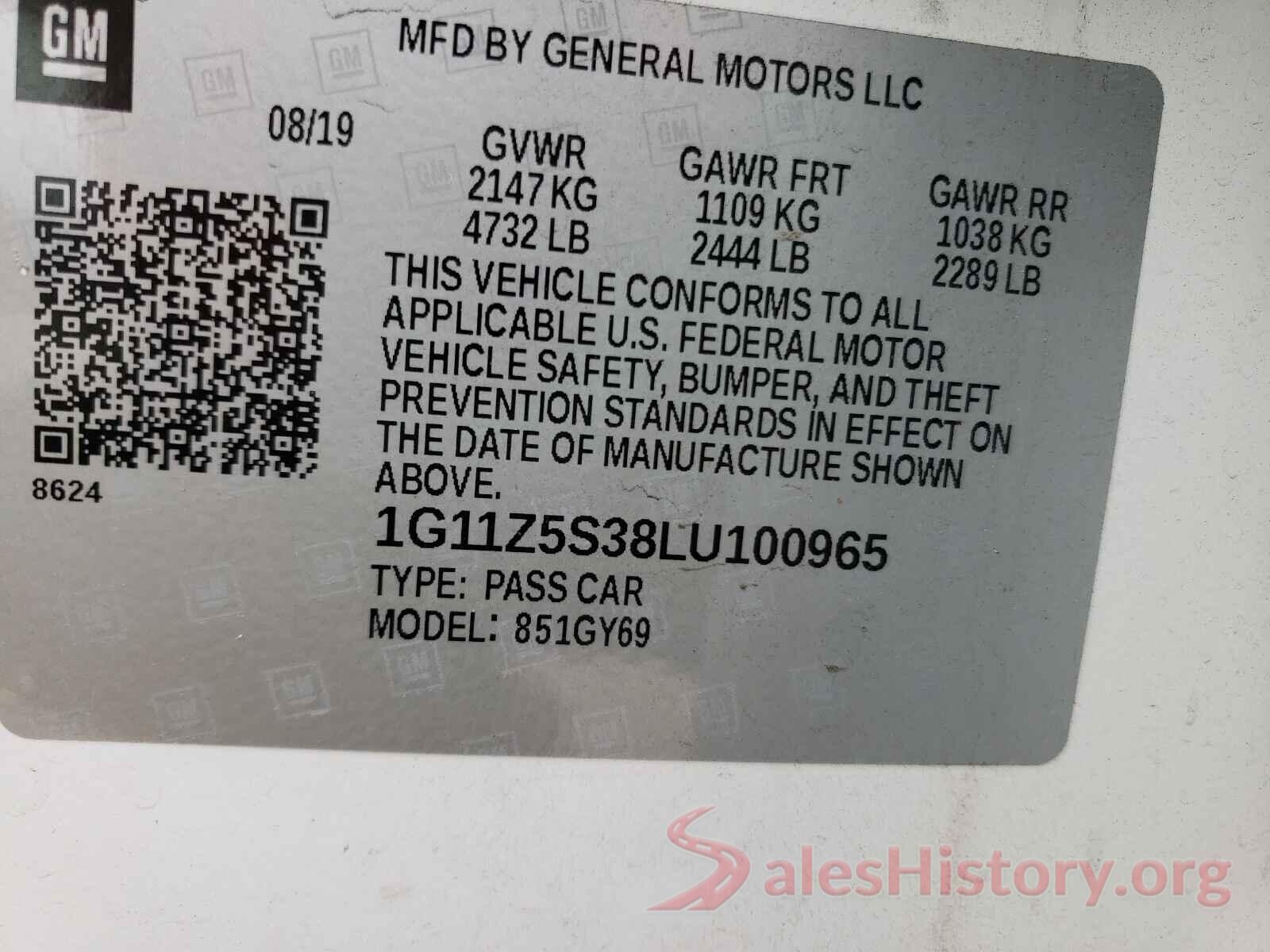 1G11Z5S38LU100965 2020 CHEVROLET IMPALA