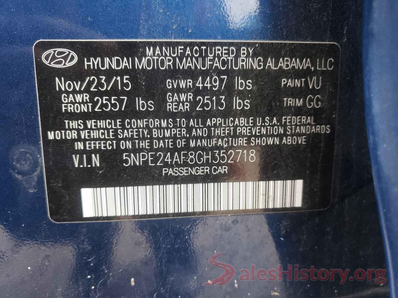 5NPE24AF8GH352718 2016 HYUNDAI SONATA