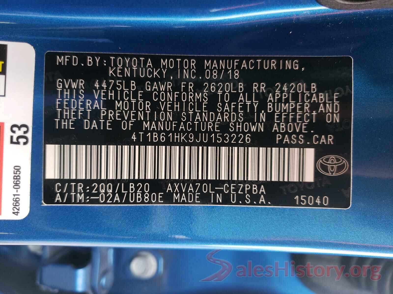 4T1B61HK9JU153226 2018 TOYOTA CAMRY