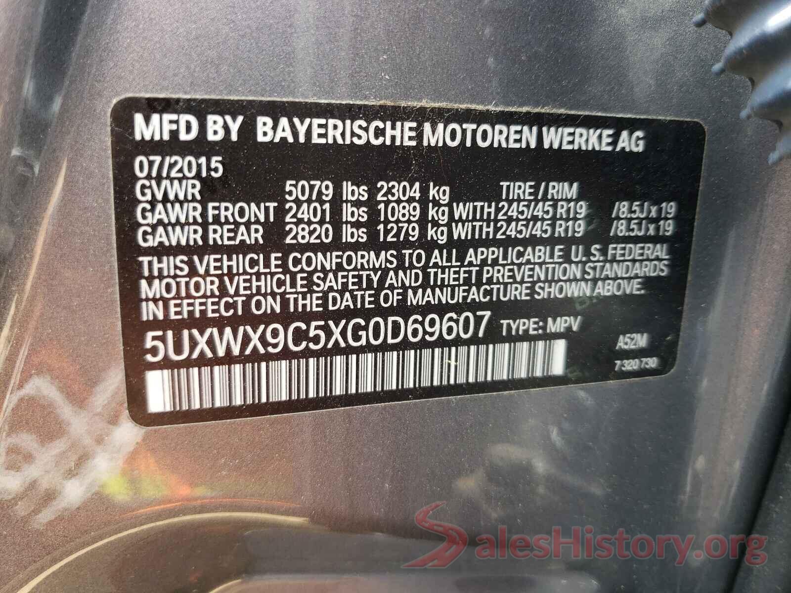 5UXWX9C5XG0D69607 2016 BMW X3