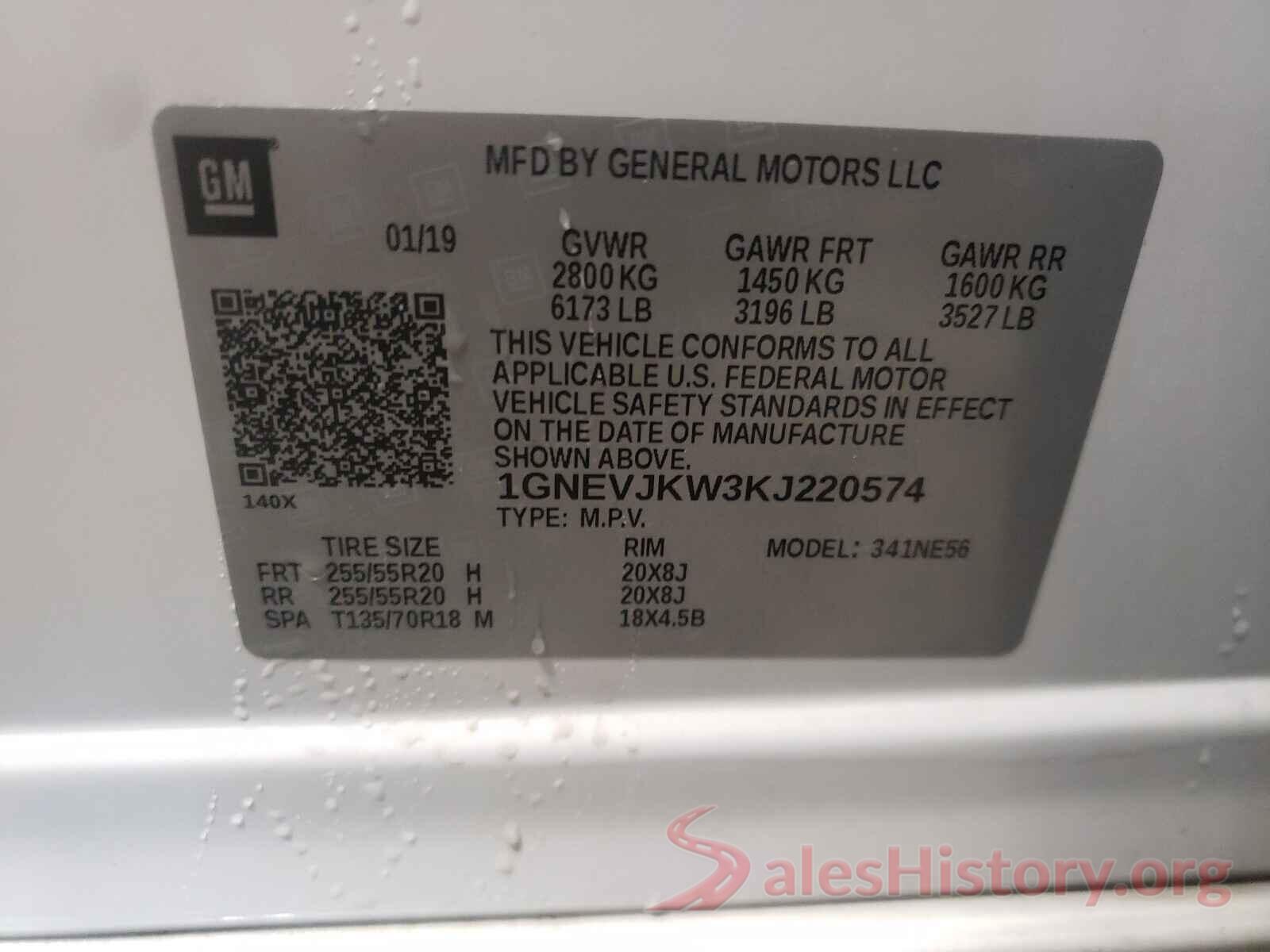 1GNEVJKW3KJ220574 2019 CHEVROLET TRAVERSE